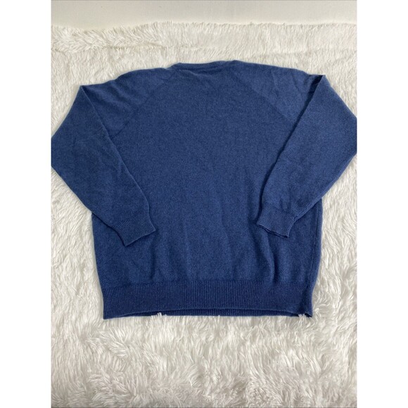 Men's Sweater 100% Pure Cashmere Size L Blue Crew Neck Luxury Long Sleeves - Picture 11 of 11